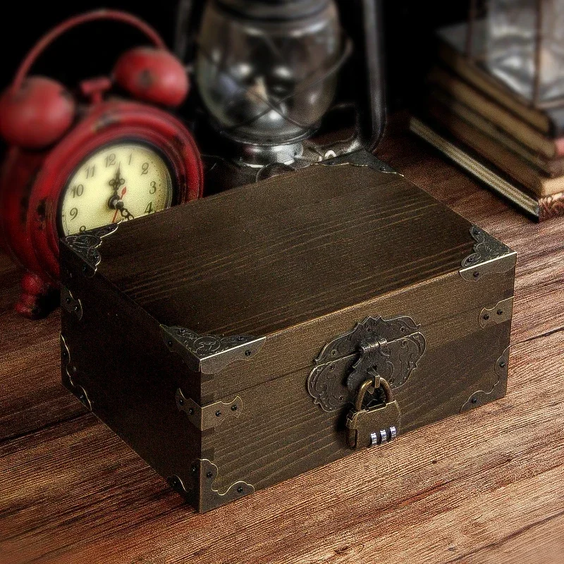 Antique Storage Box Vintage Solid Wood Case with Lock for Timeless Home Organization Secure and DecorativeRustic Keepsake Box