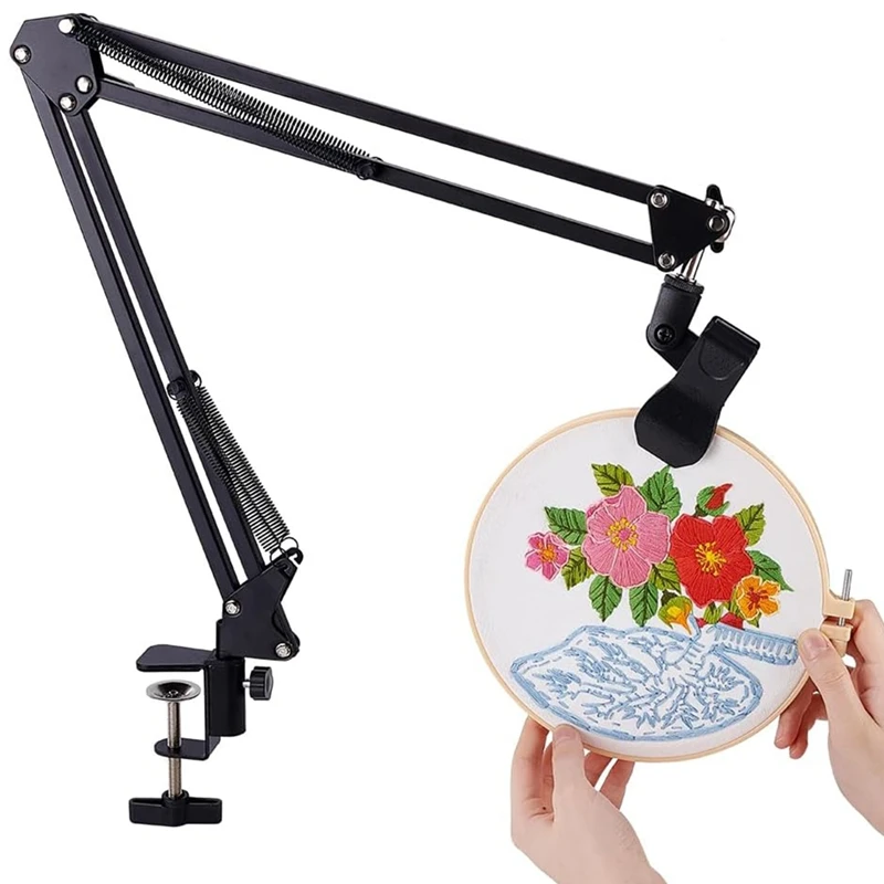 Black Embroidery Table Stand Kit 8-12Mm Hole Hand Embroidery Stand Knee Folding Stand For Embroidery Hoop