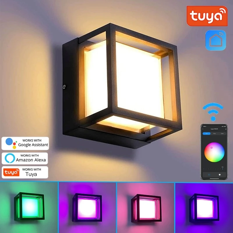 Outdoor Tuya Wifi Led Smart Muur Lampen 10W Kubus Rgb App Dimbare Blaker Waterdichte Tuin Alexa Google Home Muur licht AC85-265V