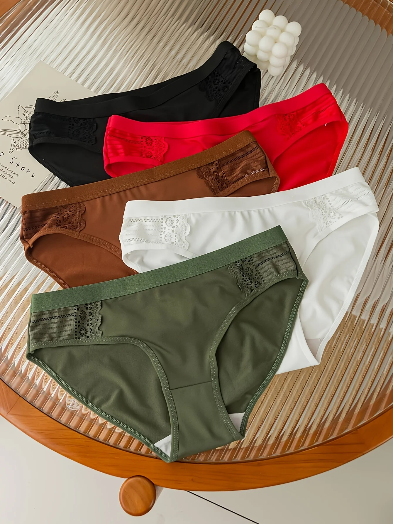 5-pair mixed color lace patchwork women's briefs, pure cotton inner lining, light luxury and comfortable women's underwear