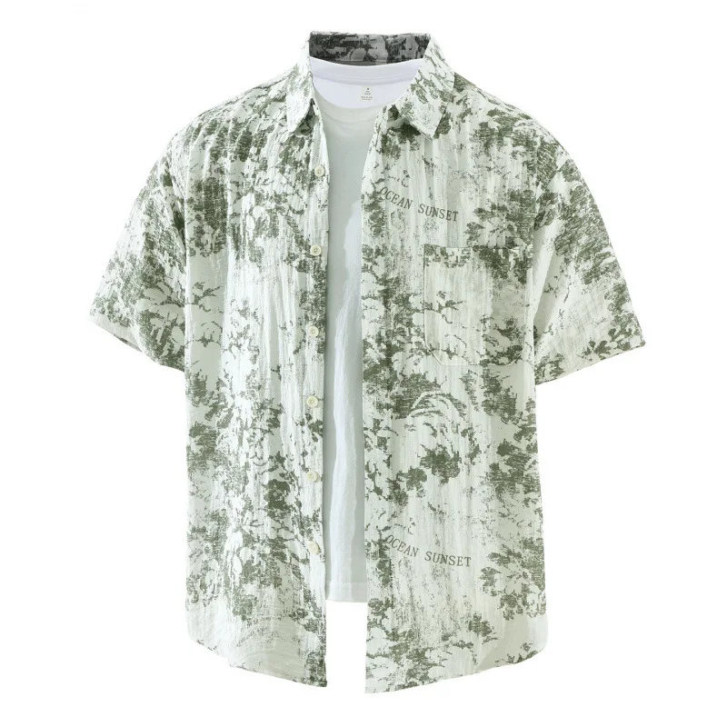 

Summer Tops for Men Retro Floral Short Sleeve Shirts Male Beach Hawaiian Shirt Lapel Pocket Button Shirt 9%Linen Breathable Tops