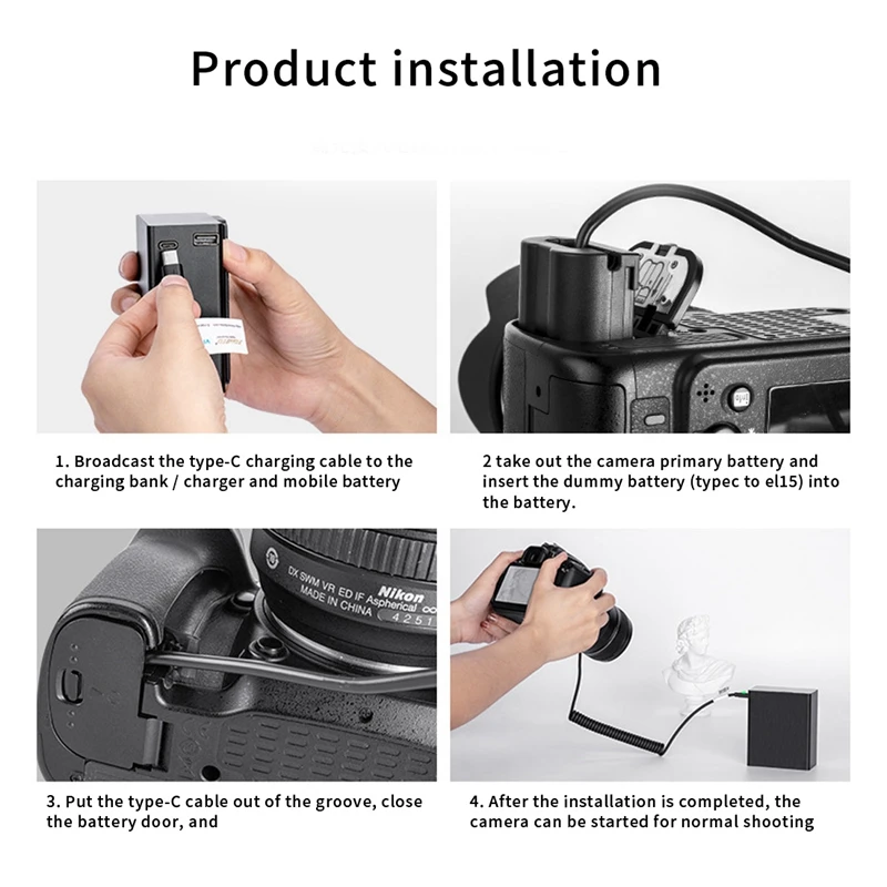 Type USB C TO EN-EL15 Dummy Battery DC Power AC Adapter For Nikon D7000 D7100 D7200 D750 D800E D810A Z5 Z6 Z7 II Camera