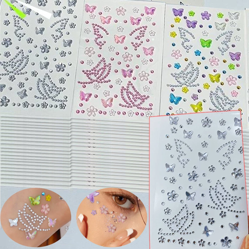 

3pcs Colorful Face Diamond Sticker Fashion 3D Fantasy Butterfly Self-Adhesive Crystal Jewelry Tattoo DIY Eye/Body Makeup Decor