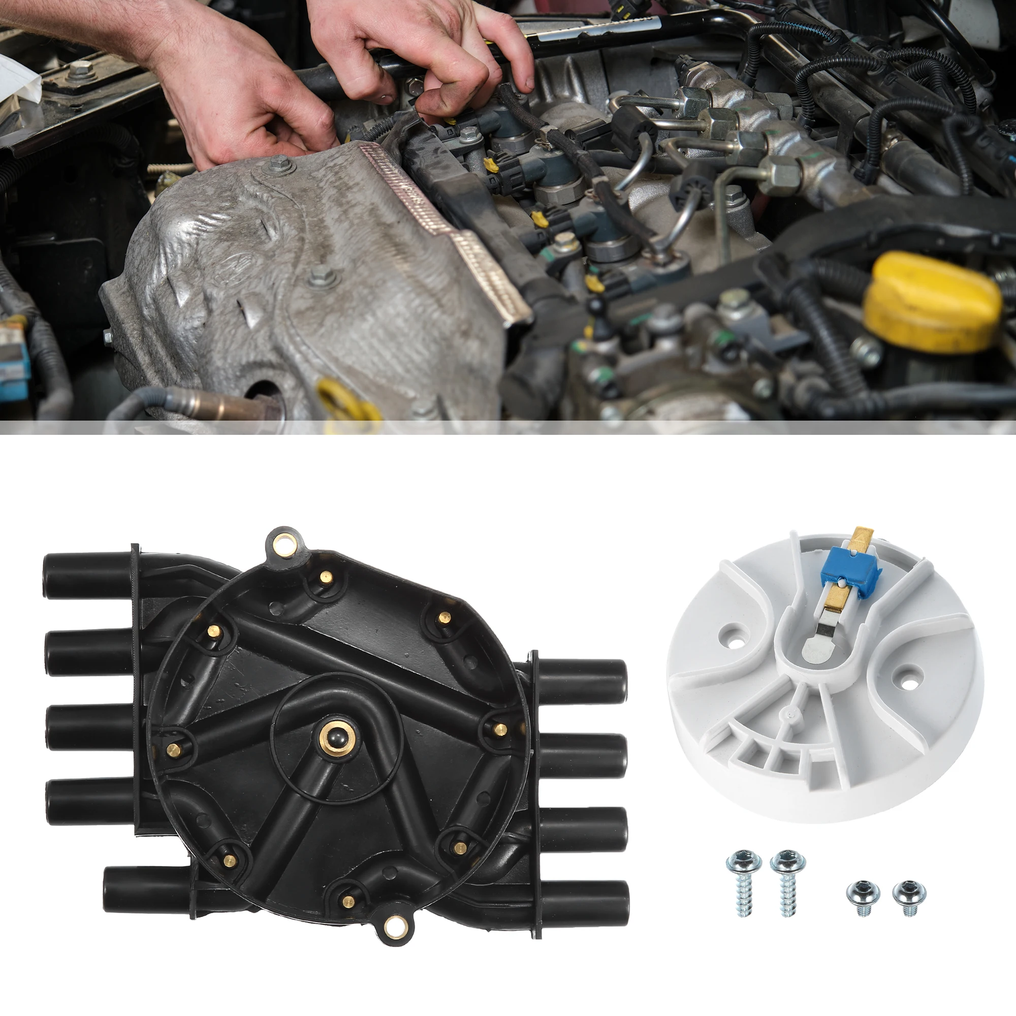 Uxcell 10452459   Juego de distribuidor de encendido Terminales de latón Kit de tapa y rotor del distribuidor para GMC Sierra 1500 1999-2007 Plástico