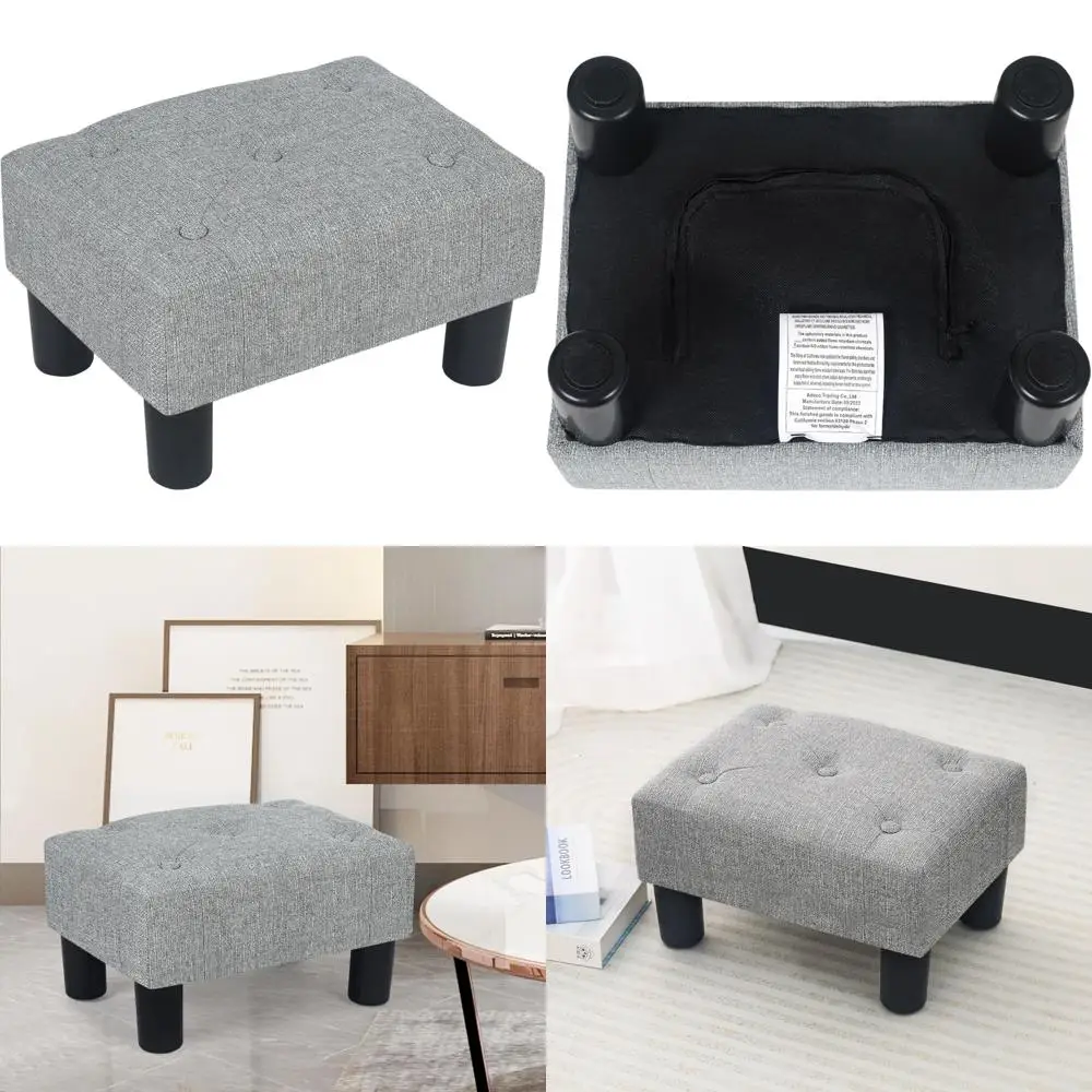 

Современный табурет для ног с льняной обивкой - небольшой прямоугольный табурет-ступенька для подставки для ног и дополнительных сидений с нескользящим пластиком L