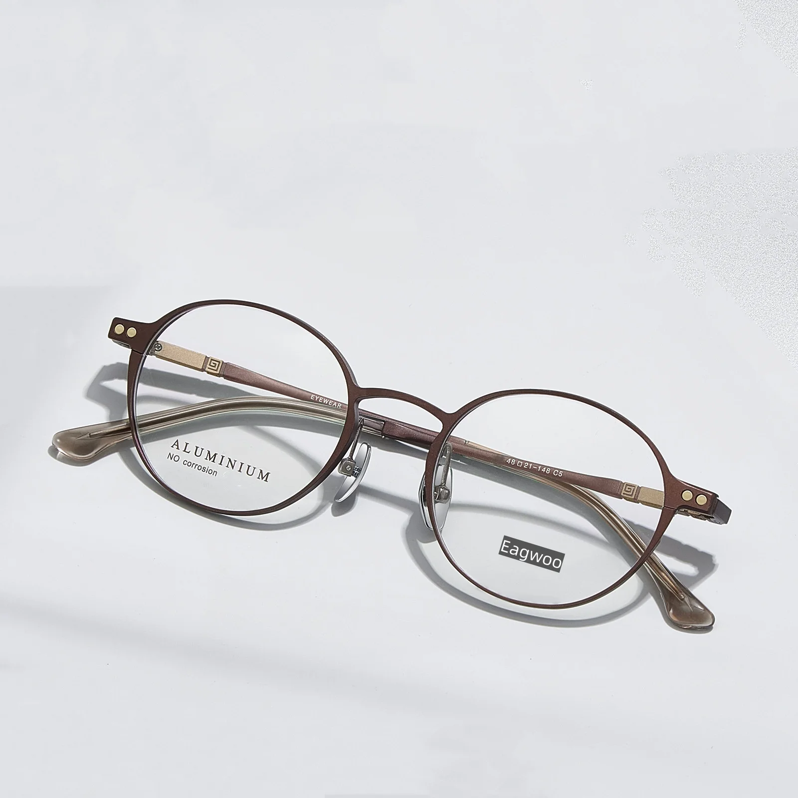 Aluminum Titanium Full Rim Eyeglasses Vintage Round Nerd Frame Optical Prescription Spectacle Big Nose Suitable 48mm Wide