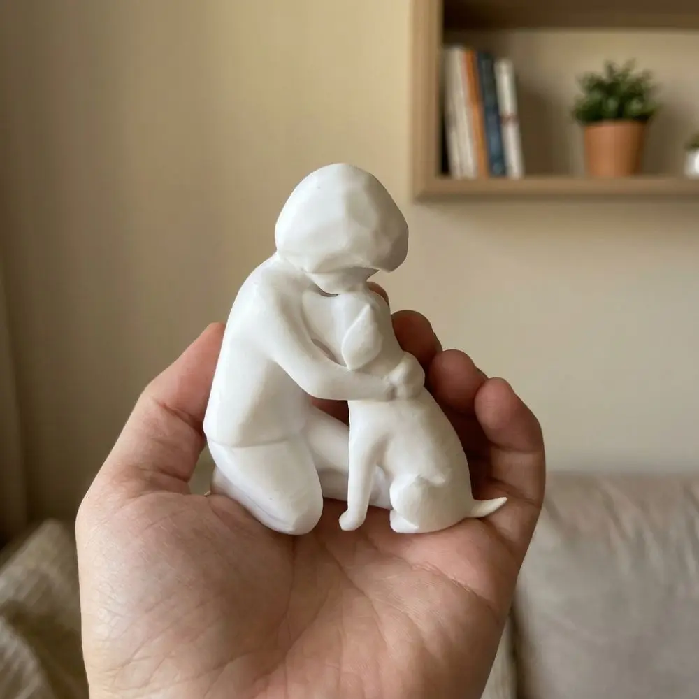 3D Printed Human Hug Dog Friendship Sculpture Friendship Symbol Unique Human Dog Loyalty Figurine Modern Abstract Plastic