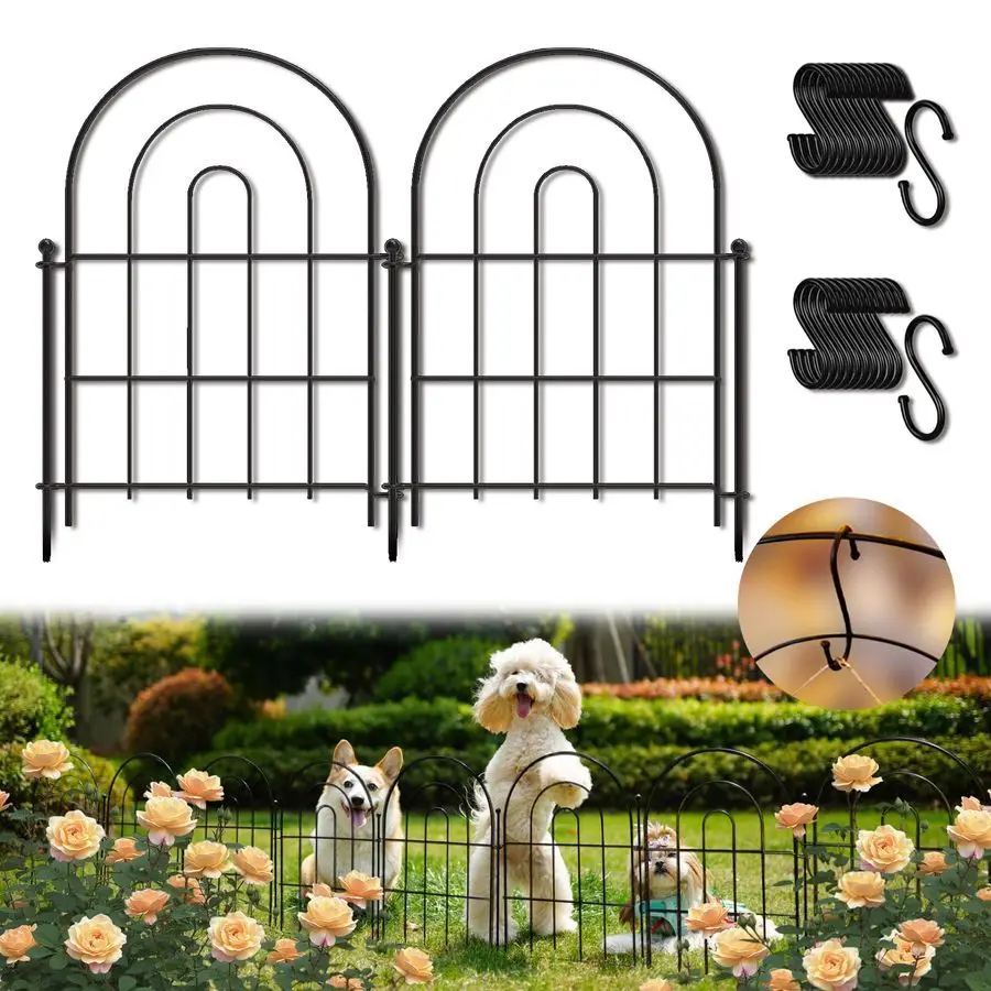 

Fence Panels, 17 in High x 20 ft Long Flower Bed Fencing for Small Animal Barrier, 19 Pcs Metal Decorative Fences Border with Ho