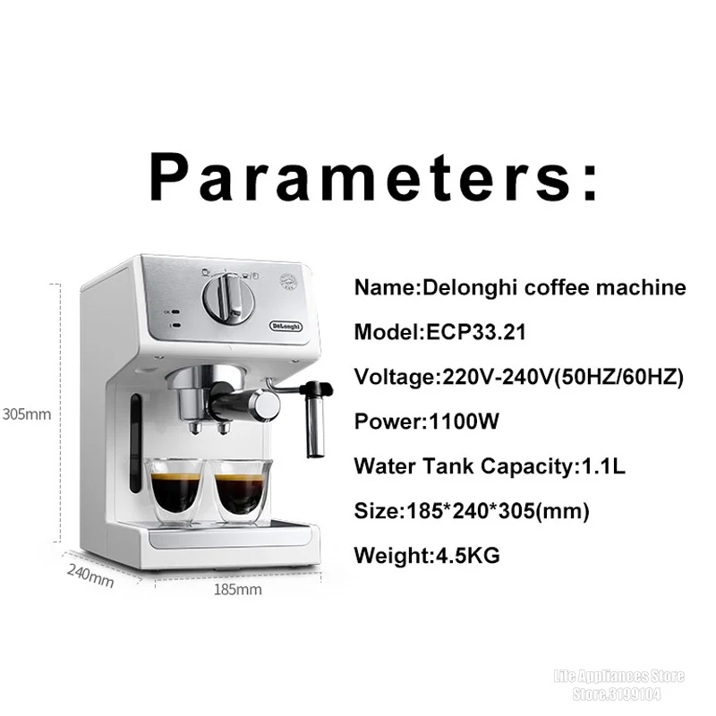 Delonghi Italian Espresso Machine Milk Frother Kitchen Appliance 220V Electric Foam Cappuccino Latte Mocha 15Bar Coffee Maker