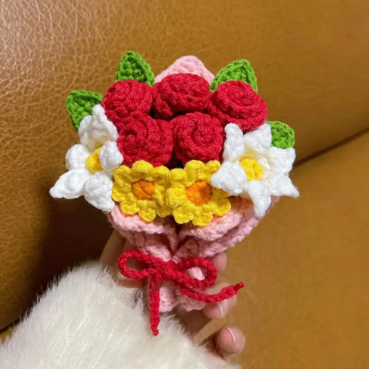 {Material Package} Mini Rose Bouquet, DIY Novice Crochet Yarn Weaving, Pendant Package, Trailer Hanging Decoration