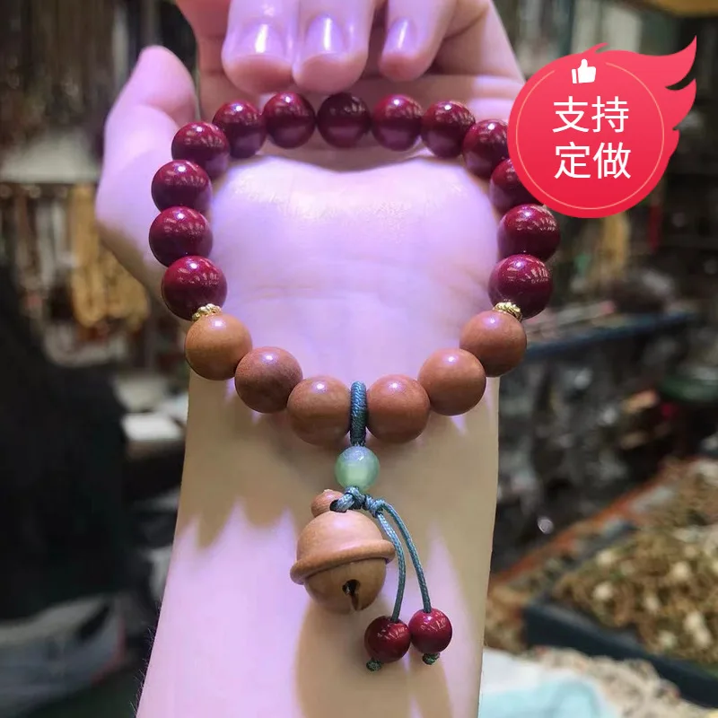 

Purple Gold Sand Bracelet Cultural Peach Wood Bell Beaded Ethnic Style Jewelry Women