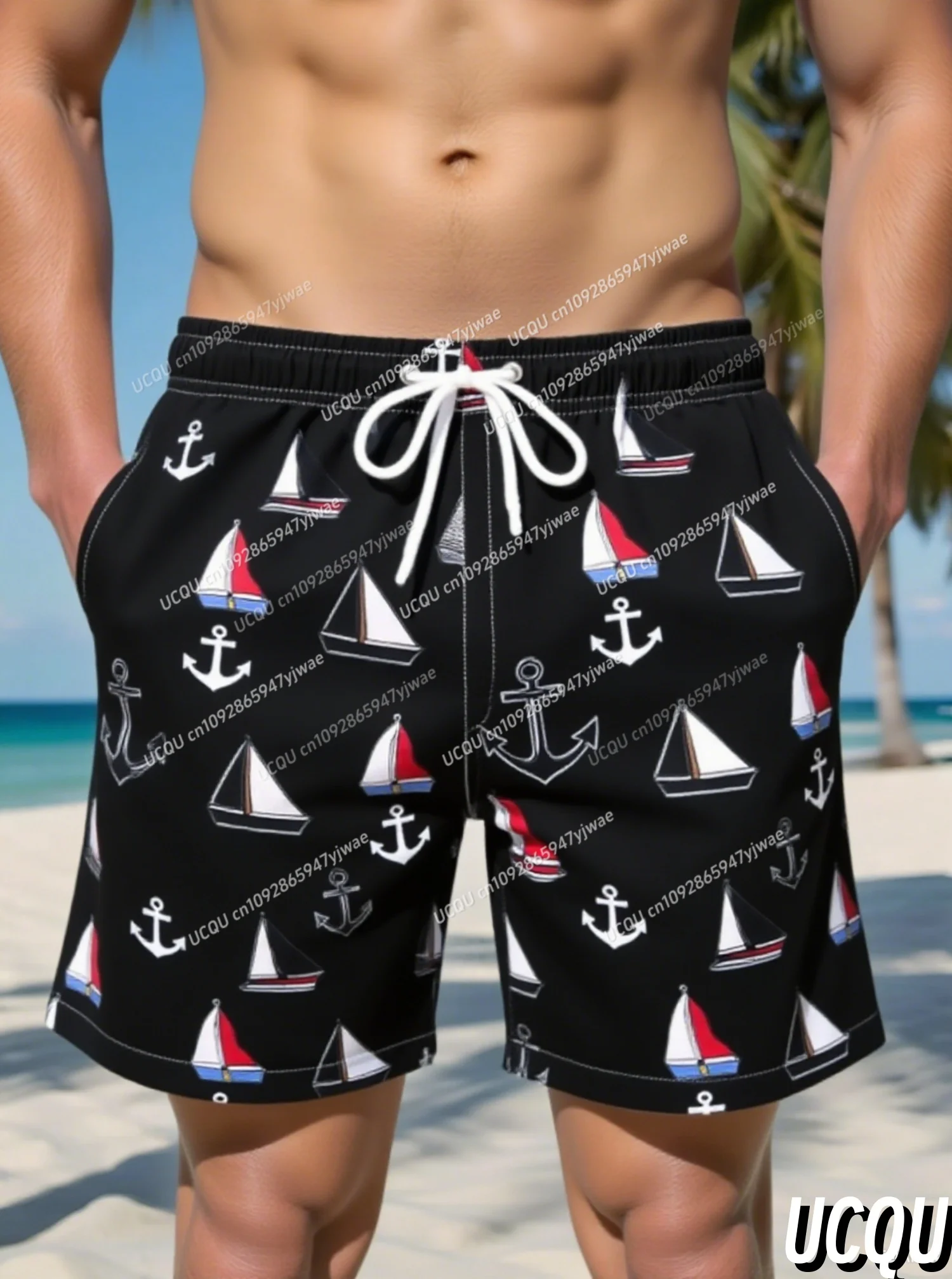 

Лето 2022, мужские шорты для доски, парусная лодка, якорь, плавки с принтом, эластичные быстросохнущие гавайские пляжные шорты на шнурке, мужская одежда