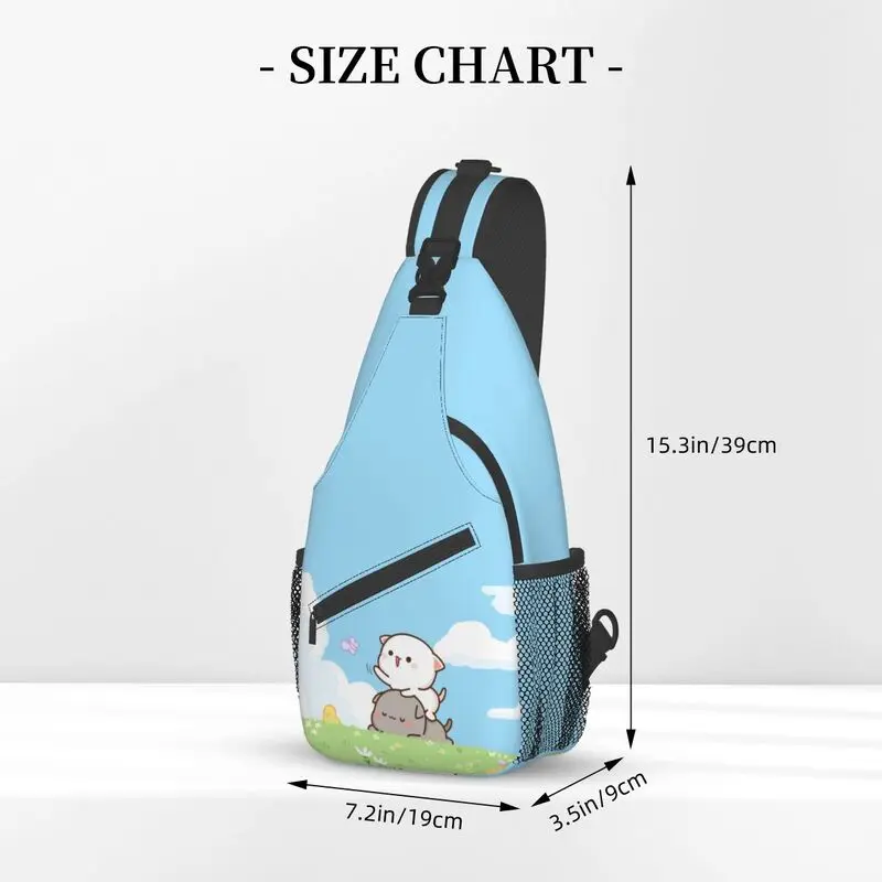 Mochila Crossbody Peach e Goma Sling para homens, bolsa de ombro personalizada Mochi Cat dos desenhos animados, mochila para ciclismo