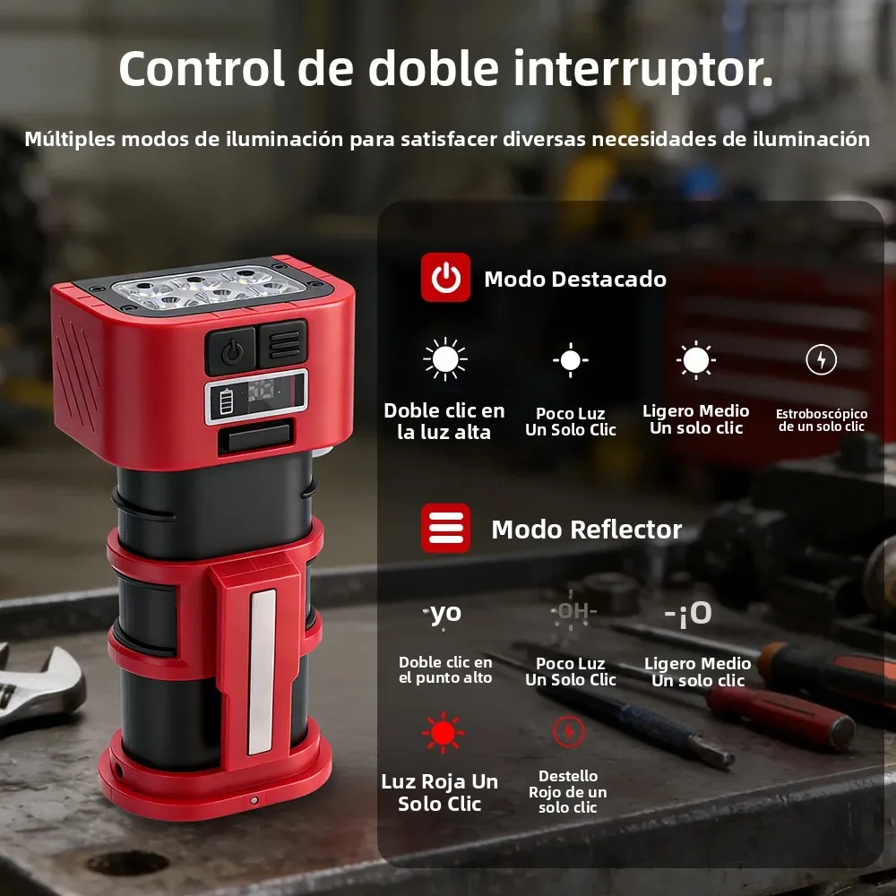 Lámpara de Trabajo LED COB BORUiT de 1000LM, Linterna Recargable Tipo-C con Imán y Gancho, Lámpara de Inspección para Reparación de Automóviles y Camping