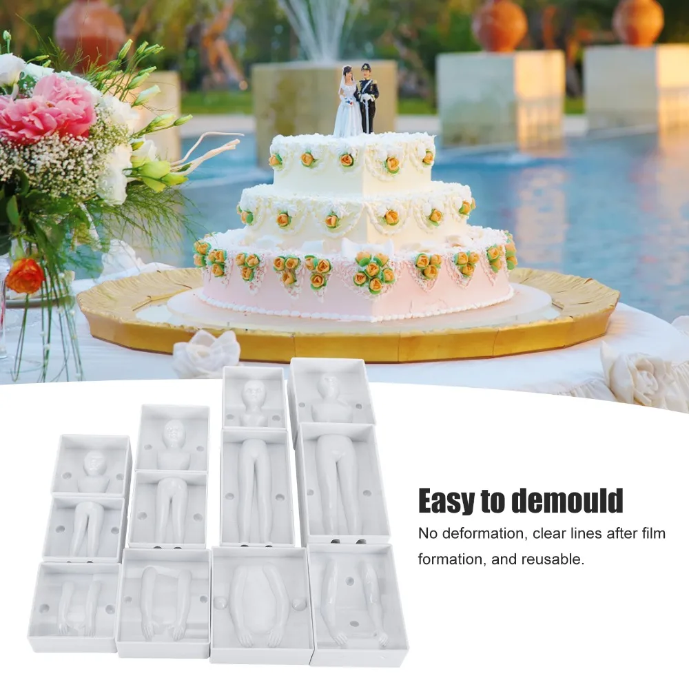 4pcs PP Human Body Mold 3 Part Design Clear Shape Fondant Figure Mold Reusable Multiple Styles Chocolate Decorating Form