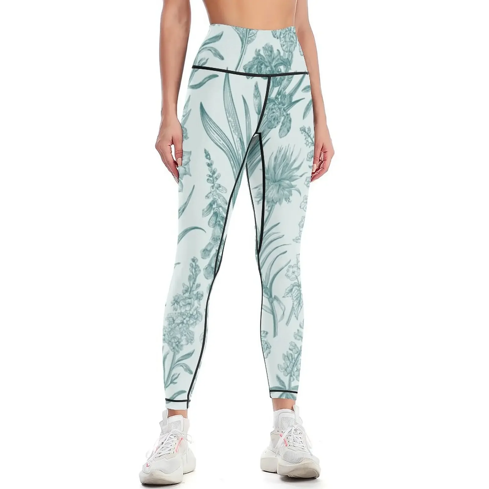 

Vintage Garden Mint Green Toile Floral Pattern Leggings sports shirts gym sport legging trousers Jogger pants Womens Leggings