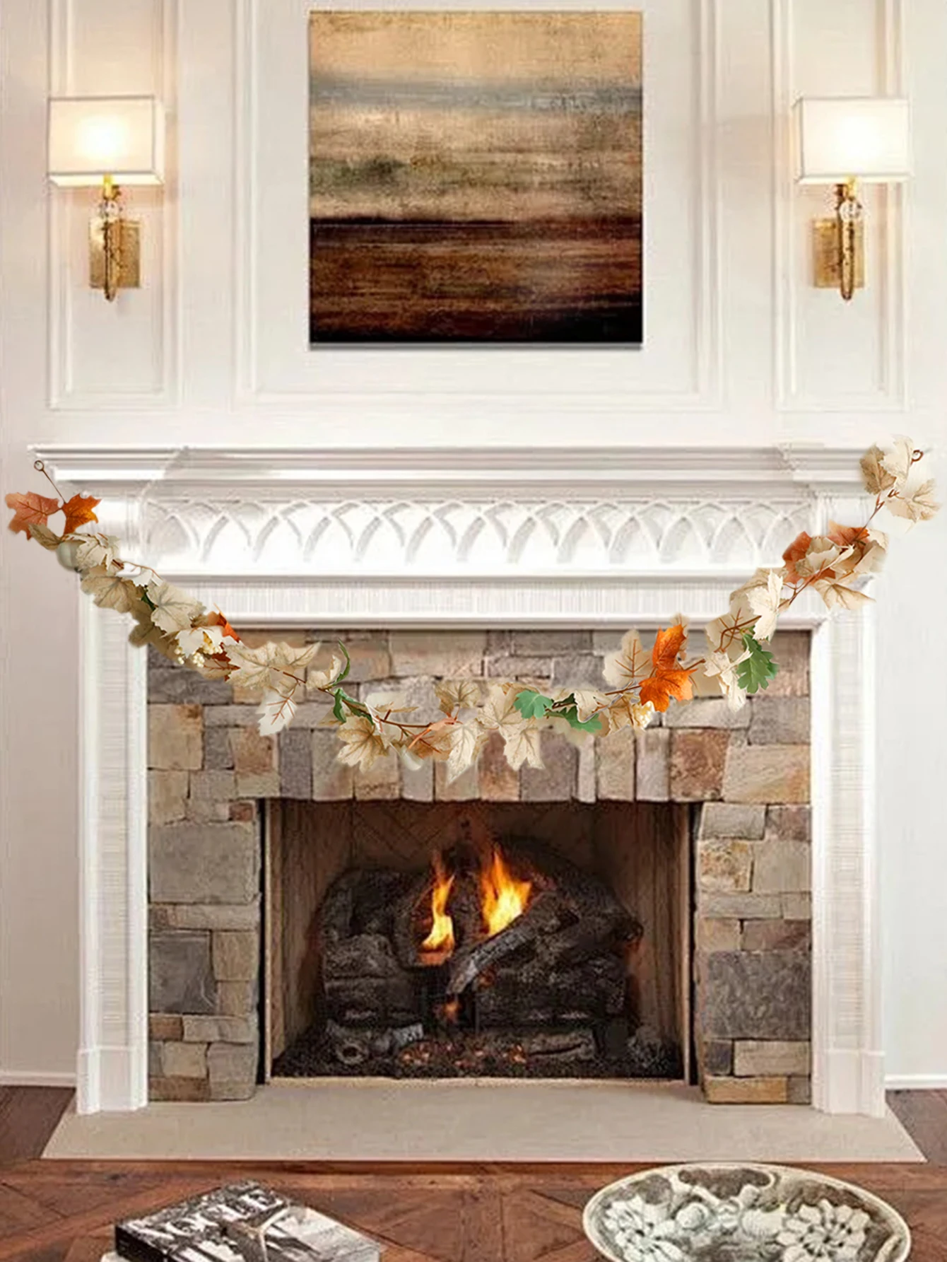 Autumn Decorative Art Wall Hanging Vine With Simulated Maple Leaf Rattan Ornaments for Halloween Wedding Home Decoration Gift