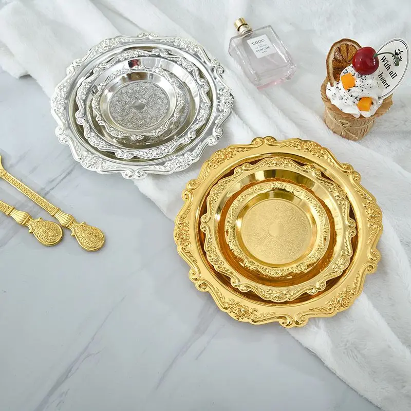 

Light Luxury Metal Trays Decoration,Mirror Gold Teacup Holder Jewelry Storage Plate,Snack Cake Plates European Style