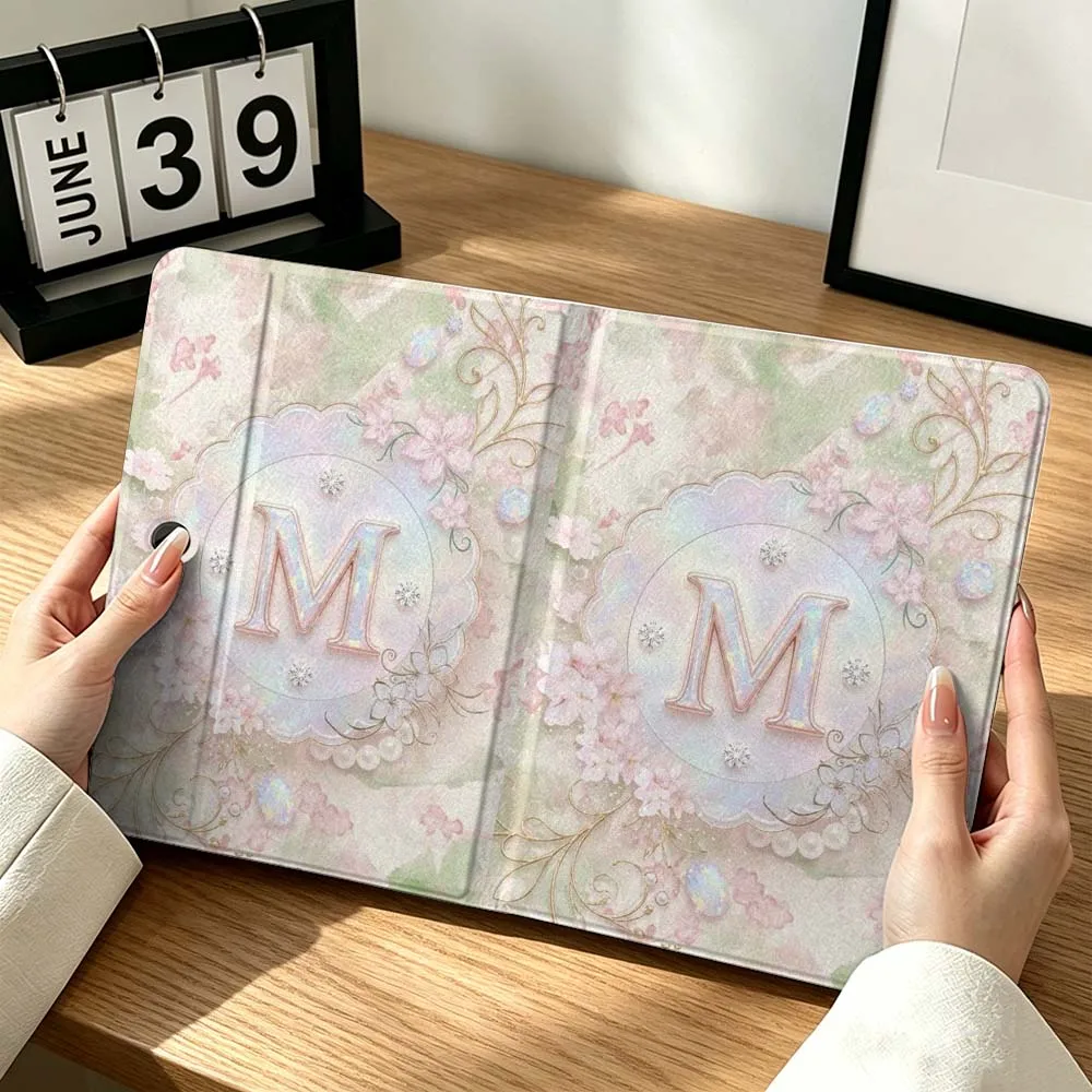 Printing Pink Floral Letter M Gift For OPPO VIVO IQOO OnePlus Realme Infinix Pad Pro 13 12.1 11.61 11.4 11 inch Tablet Case