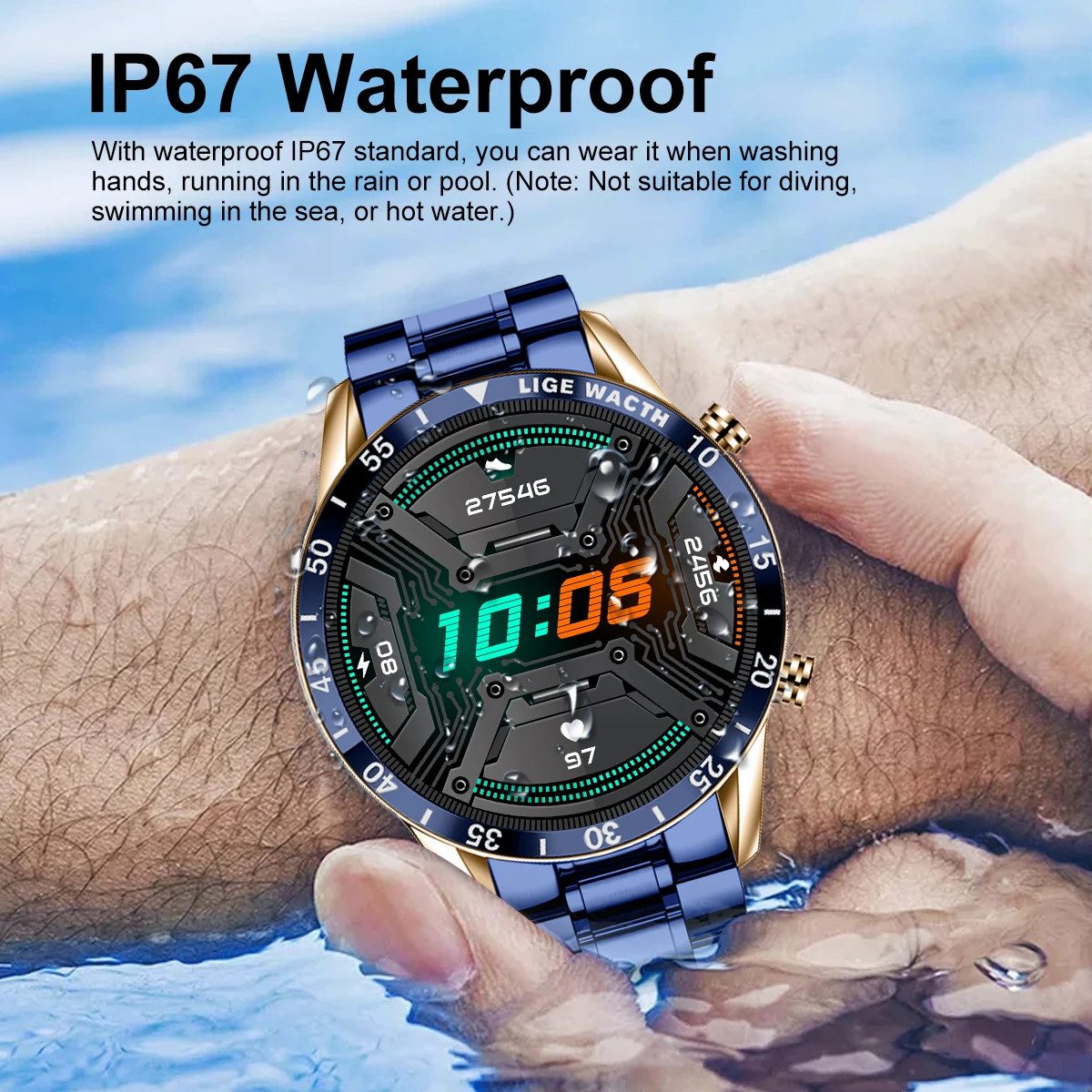 LIGE Luxury Steel Bluetooth Call Full Touch Screen Mens Smart Watch For Man Waterproof Sport Activity Fitness Men Smartwatches