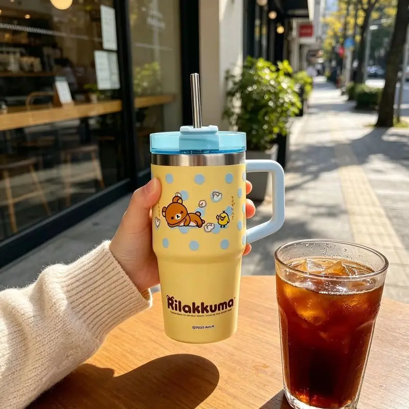 Rilakkuma Insulated Cup 680ml 304 Stainless Steel Large Capacity Cute Water Cup With Straw For Car Travel Office Daily Use