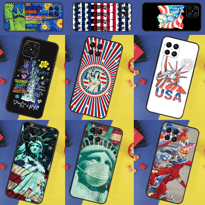 America USA Flag Statue of Liberty Case For Huawei P20 P30 P40 Lite P50 Pro Nova 5T P Smart 2021 For Honor X8 X7 X9 50 70