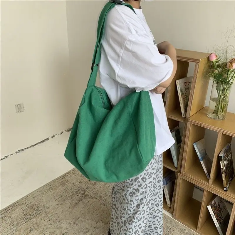

New Korean Solid Color Single Shoulder Diagonal Cross Casual Canvas Bag for Women Large Capacity Retro Versatile Tote Bags