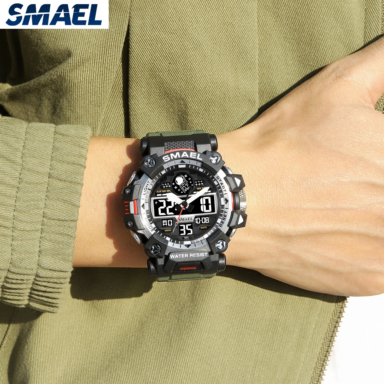 Relojes deportivos SMAEL, reloj masculino, cronómetro estilo militar del ejército, luz LED luminosa, pantalla semanal, relojes negros 8078, reloj de cuarzo para hombre