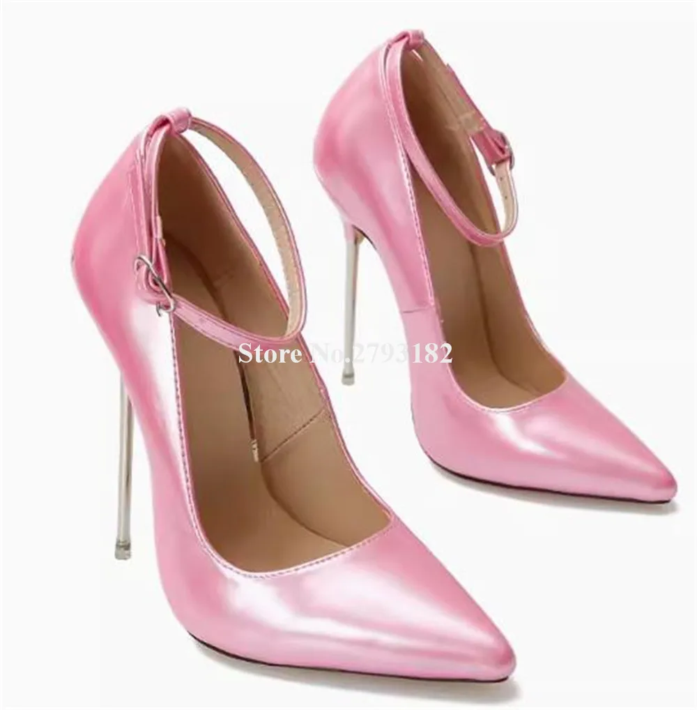 Sexy Super High 13cm Metal Stiletto Heel Pumps Pointed Toe Pink Red White Patent Leather Thin Heel Party Heels