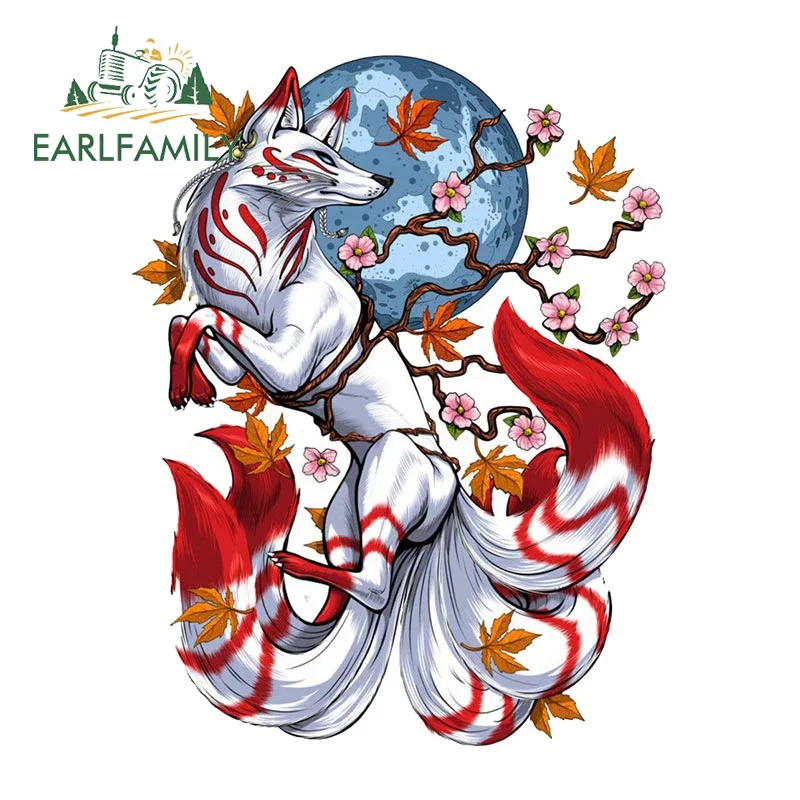 

EARLFAMILY for Japanese Fox Cherry Blossom Car Stickers Cartoon Fashionable Atv Decals Cool Vinyl Scratch-Proof Car Styling