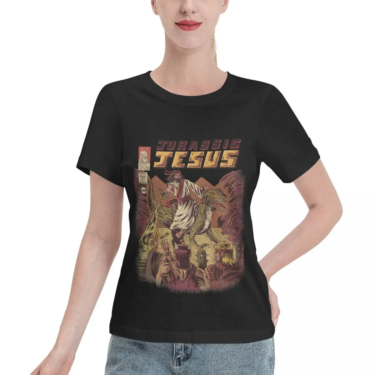 Autumn Inner JURASSIC JESUS Boxy Women's T-shirt High End Aesthetic Women Top
