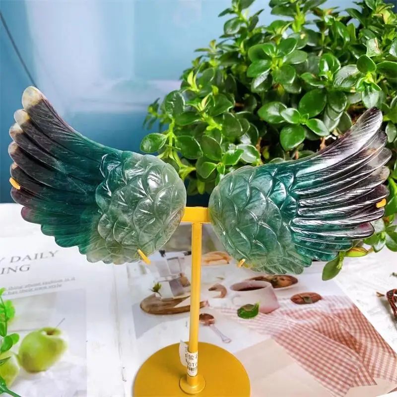 

Natural Fluorite Crystal Angel Wings Carving Sculpture Quartz Healing Energy Gemstone Crafts For Home Decoration 1pair