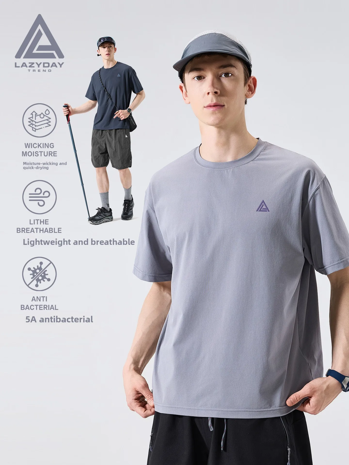 LAZY DAY Outdoor Lightweight Quick Dry Sports T-Shirt Men Summer Breathable Climbing Fitness Short Sleeve Casual round Neck