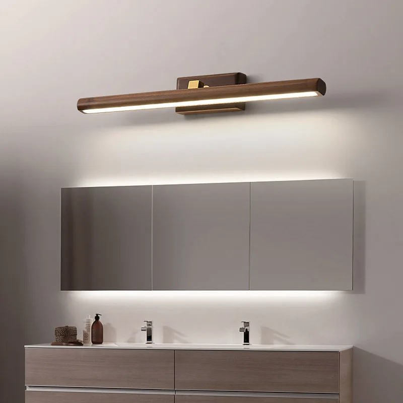 Lámpara de espejo de nogal negro, tira larga con personalidad de madera maciza, tocador de baño Simple, armario con espejo escandinavo, luz Led de