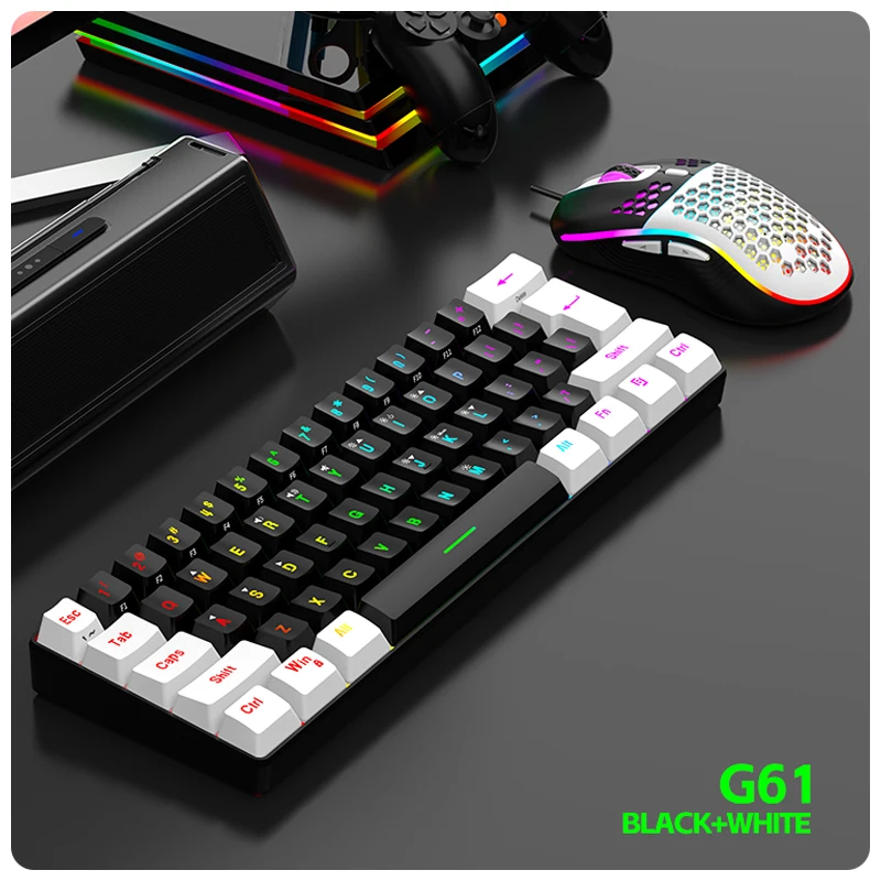 USB Keyboard Mouse Kit 61-key Wired RGB Backlight Computer Keyboard Colorful LED Lighting 3200DPI Gaming Mouse