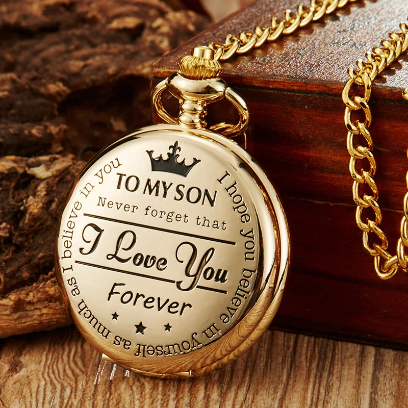 

Retro Quartz Pocket Watch Chain Engraved Vintage Love You Necklace Fob Watches 2023 Christmas Souvenir Gift To My Son/Husband