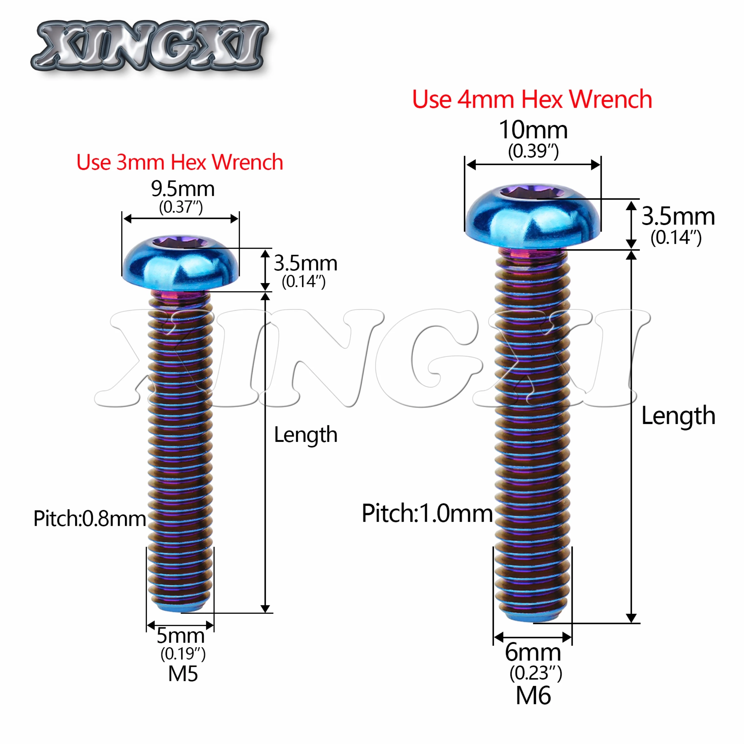 Xingxi Titanium Bolt M5/M6 x 8 10 12 16 15 18 20 25 30mm Bottle Cage Bracket Hexagonal Round Head Screw for Bicycle Parts