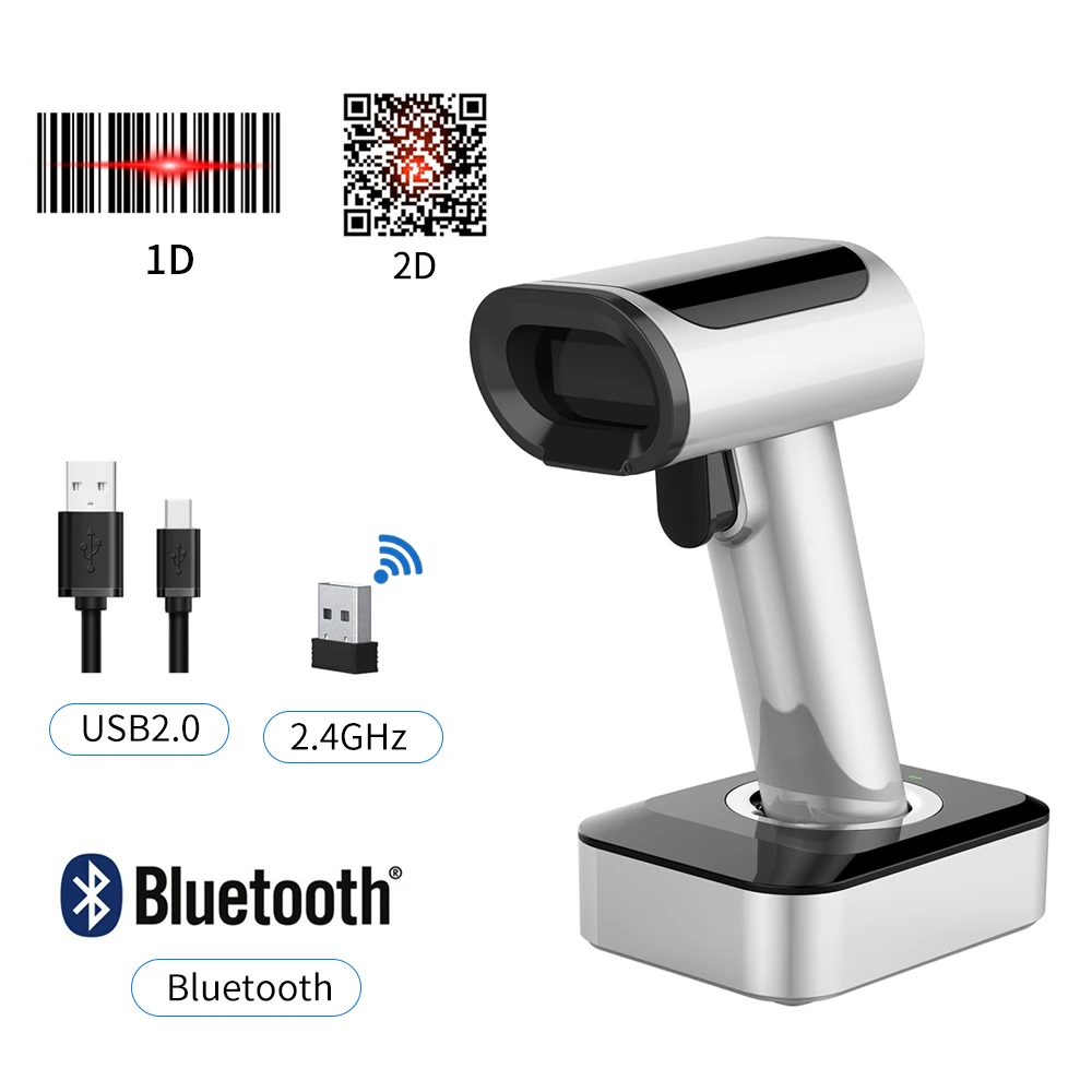 High-Performance Wireless Bluetooth QR Code Scanner Gun Supermarket Pharmacy Checkout Payment Barcode Scanner for Business