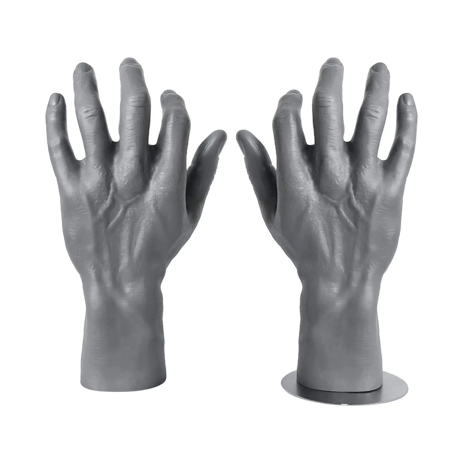 Realistic PVC Male Mannequin Left Hand Men\'s Hand Displays Jewelry Organizer Stand Holder, Showing for Home Decor Gray