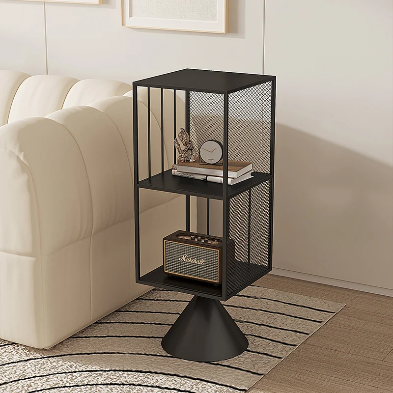 Rotating Space-saving Bookshelf Multi-functional Floor Toy Storage Shelf Metal Frame Organizer for Living Room Corner Furniture