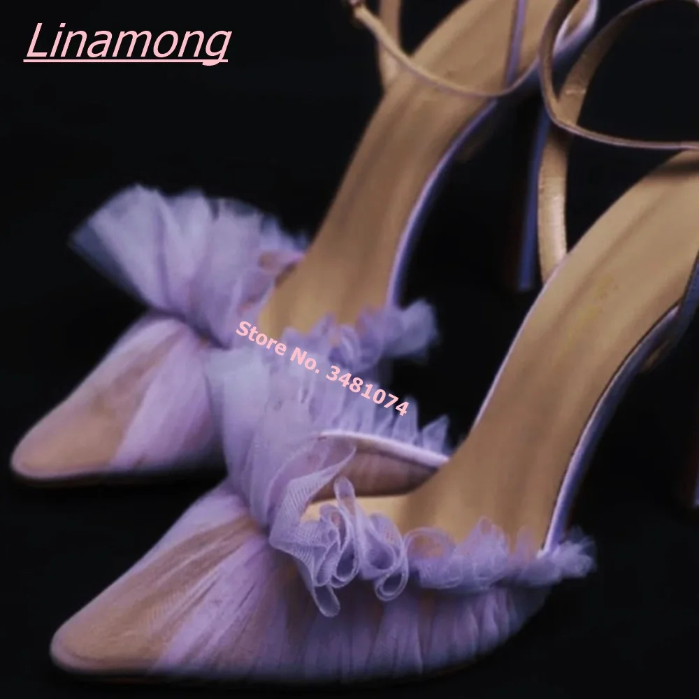 

Summer New Luxury Women Sandals Purple Elegant Lace Pointed Toe Buckle Strap Thin High Heel Free Shipping Big Size Wedding Shoes