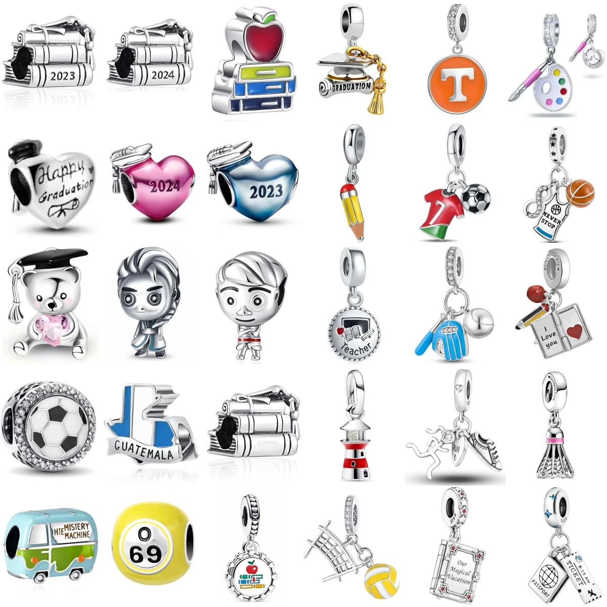 New Hot-selling Education Series Bachelor's Cap Pencil Book Charm Fashionable Pendant Fit Original Women Bracelet Jewelry Gift