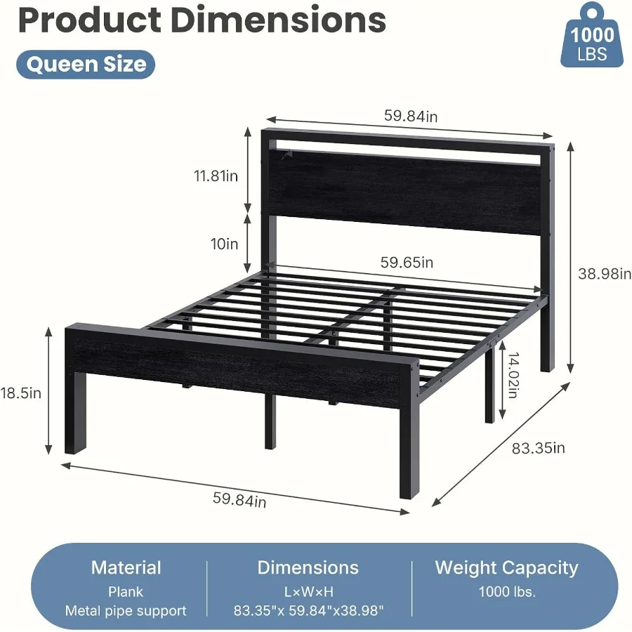 14 Inch Bed Frame with Wood Headboard