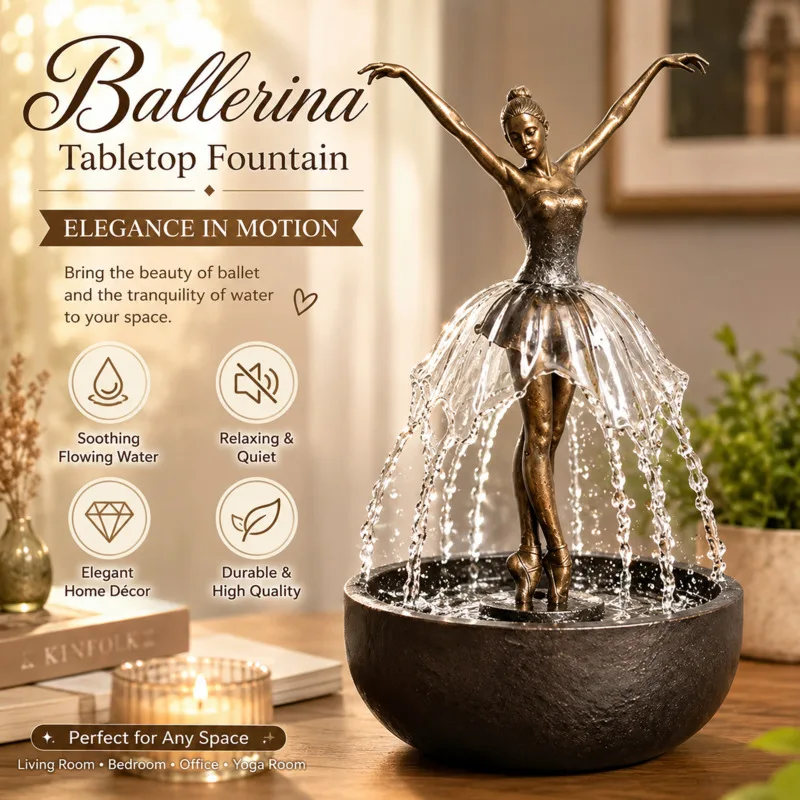 Elegant Ballerina Tabletop Water Fountain Vintage Bronze Soothing Flowing Water Calming Sound For Home Office Desktop Decor Gift