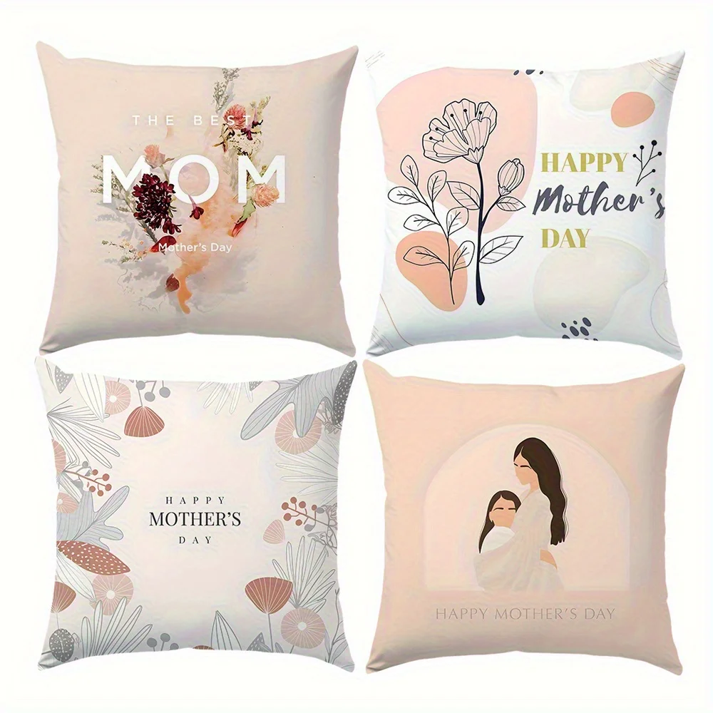 Home Decor Happy Mother's Day Floral & Motherly Pairs Pattern Cushion Cover Suitable for Sofa Bedroom Car Pillow Cover