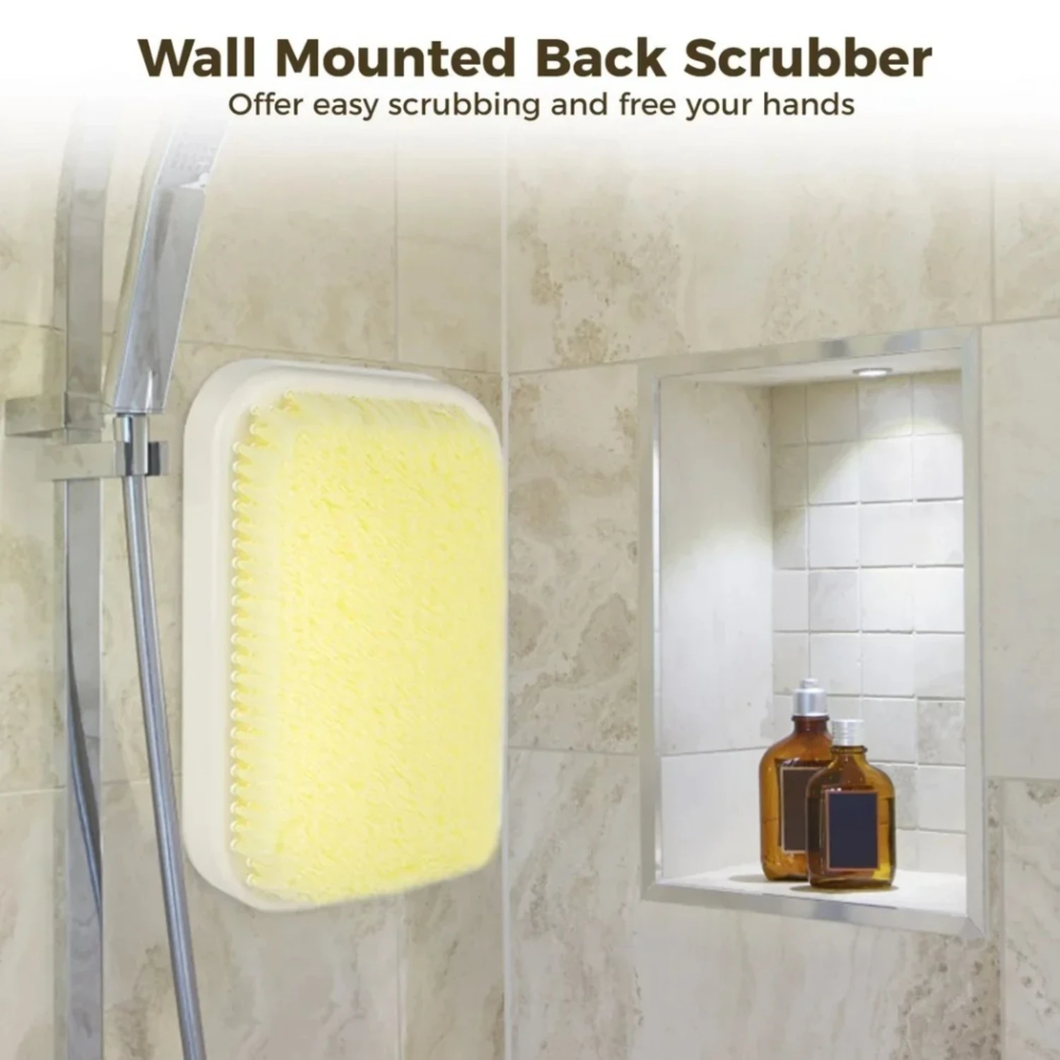 

Easy-Install Back Scrubber For Shower - Gentle Exfoliating Body Brush, Wall Mounted, No Batteries Required