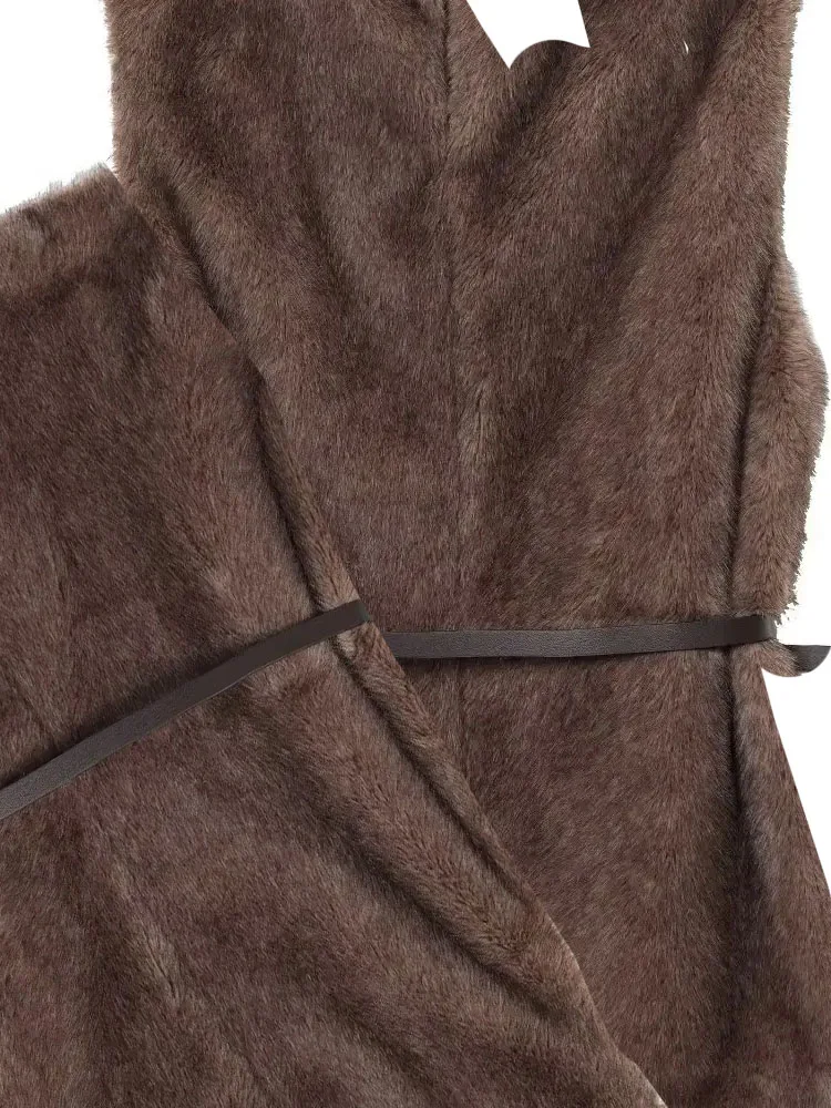 

HH женский модный пояс с высоким воротником, украшение из искусственного меха, жилет без рукавов, женский зимний теплый повседневный тонкий уличный топ