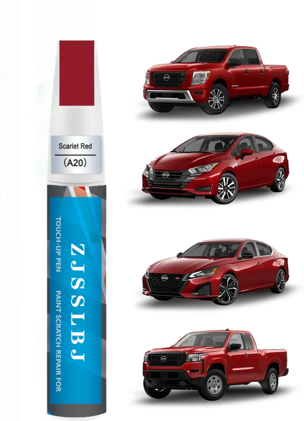 Scarlet Red(A20) for Nissan Touch Up Paint Pen, 2 in 1 Car Scratch Remover with Pen Tip and Brush, Precise Color Match for Car P