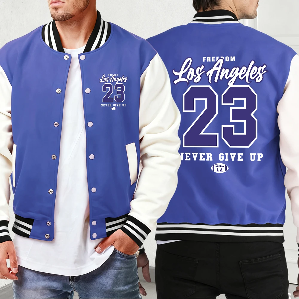 

Freedom Never Give Up Printed Baseball Jersey Men Comfy Pocket Jackets Basics Oversized Clothing Autumn Winter Hip Hop Veste