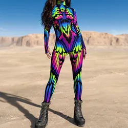 Halloween Adult Cosplay Jumpsuit Colorful 3D Printing Women Monos Jumpsuit Carnival Party Stage Showing Catsuit Rave Outfits